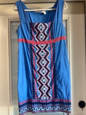 Chelsea & Violet Blue Sleeveless Embroidered Mini Dress with Pink Accents